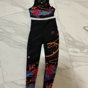 Peloton Black Multicolor Leggings and Sports Bra Set